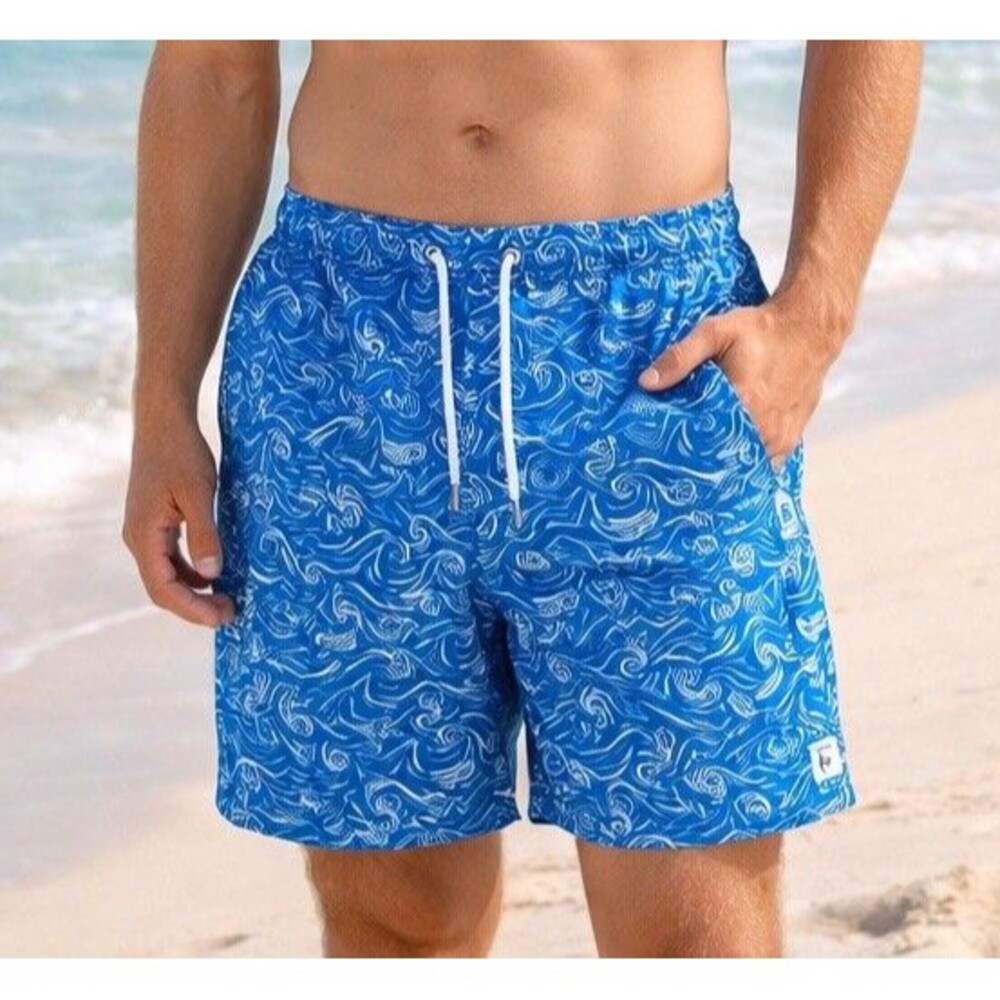 The Endless Summer NEW Men’s XXL Volley Shorts Quick Dry Blue Wave Pattern
